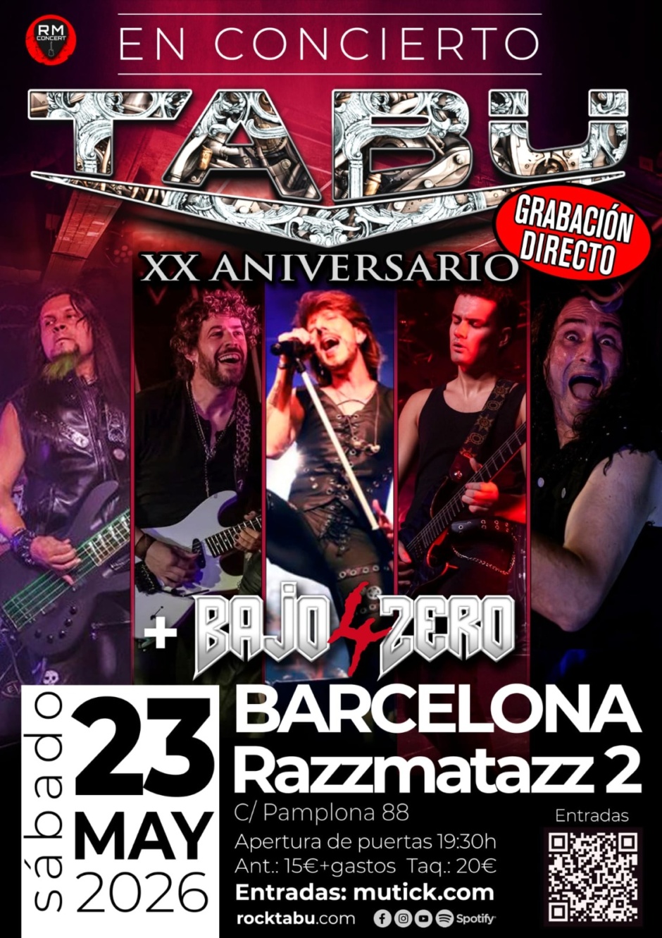 Tabü - Cartel Concierto XX Aniversario en Sala Razzmatazz 2